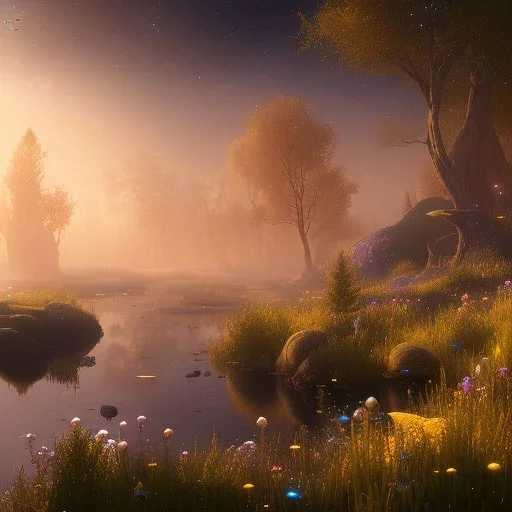 beautiful golden transparent landscape very etheric and cosmic, delicate colors, ultra sharp focus, 8k, unreal engine 5, extremely sharp detail, light effect, soft light atmosphere, smooth, full of details