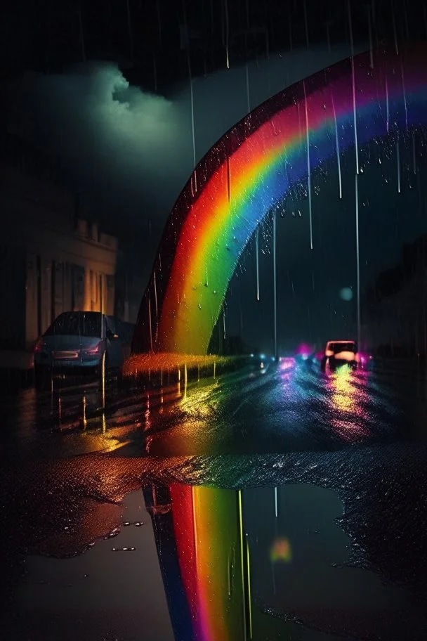 rainbow at rainy midnight