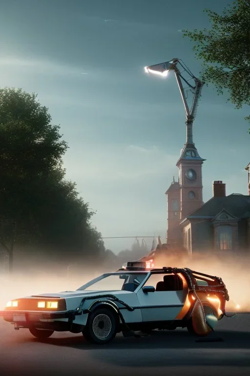 back to the future 1980´s,car, houses, trees, city,