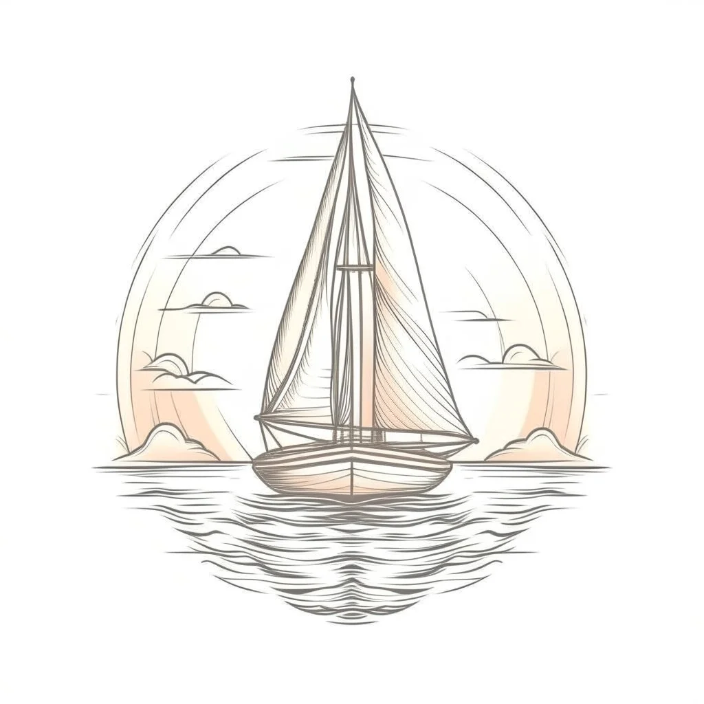 A sailboat on the water, nautical, serene, soft pastel lighting, T-shirt design graphic, vector, contour, white background