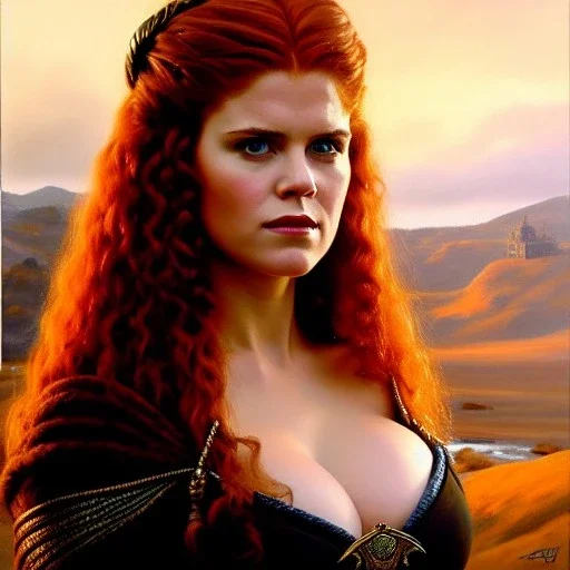 portrait of beautiful busty Ygritte painting by Brom , oil on canvas, cinematic composition, extreme detail,fit full head inside picture,8k