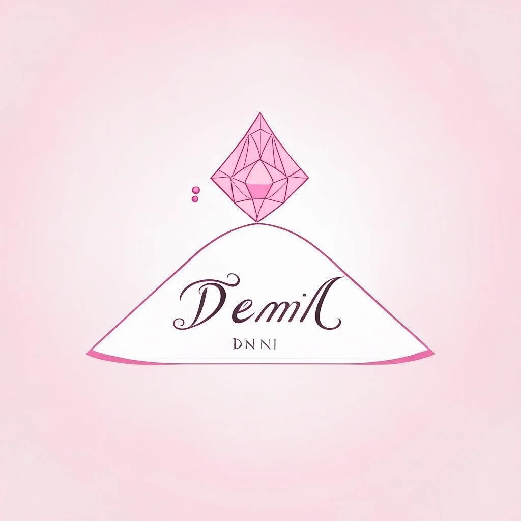 Create a logo with the name Deniz Boutique, inspired by diamond dresses, with the symbol of the dress, baby pink