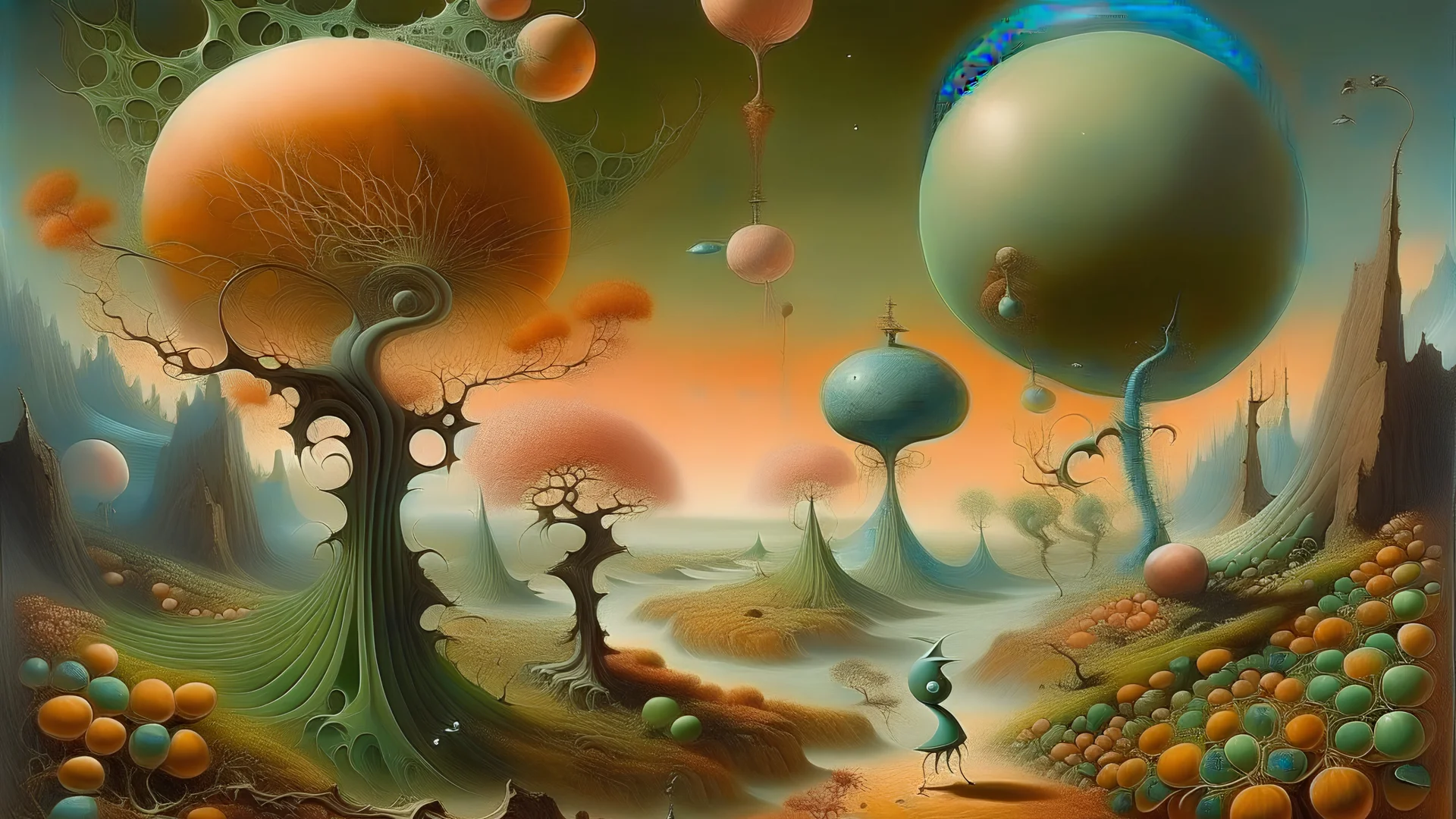 in a surrealist style, the changing of seasons in an alien planet similar to earth with the "words le stagioni"
