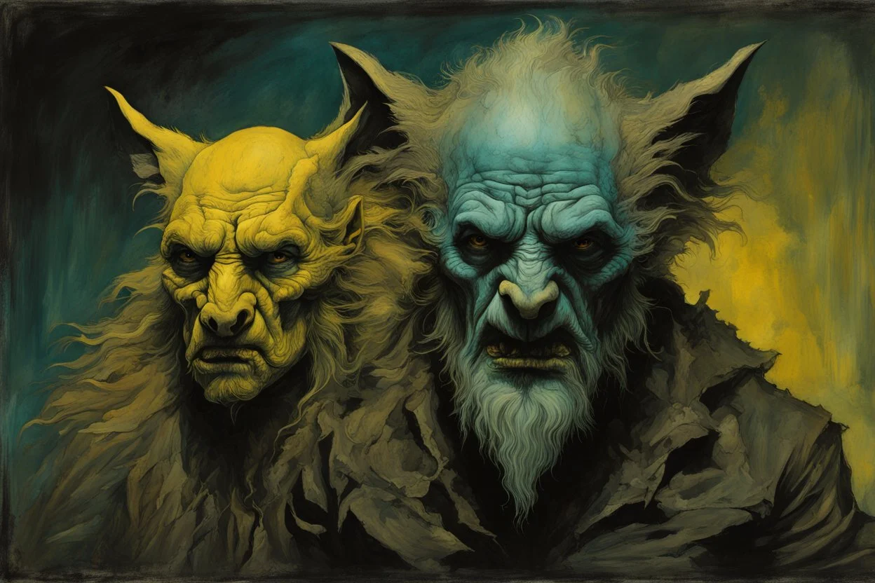 Surreal agonizing transformation of man, 2/3 portrait, asymmetric transformation, kinetic double exposure photo layering of werewolf and man, sinister, horror, by Jean Baptiste Monge, by Albrecht Durer, eerie dark colors, hyperdetailed, rough matte oil painting, dark cyan and jaundice_yellow colors.