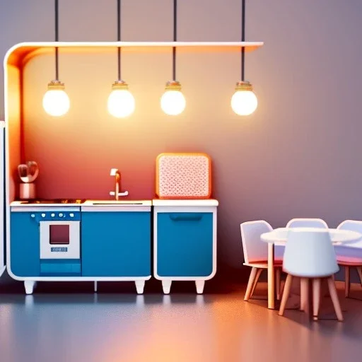 Tiny cute isometric kitchen in a cutaway box, cyberpunk, soft smooth lighting, soft colors, 100mm lens, 3d blender render