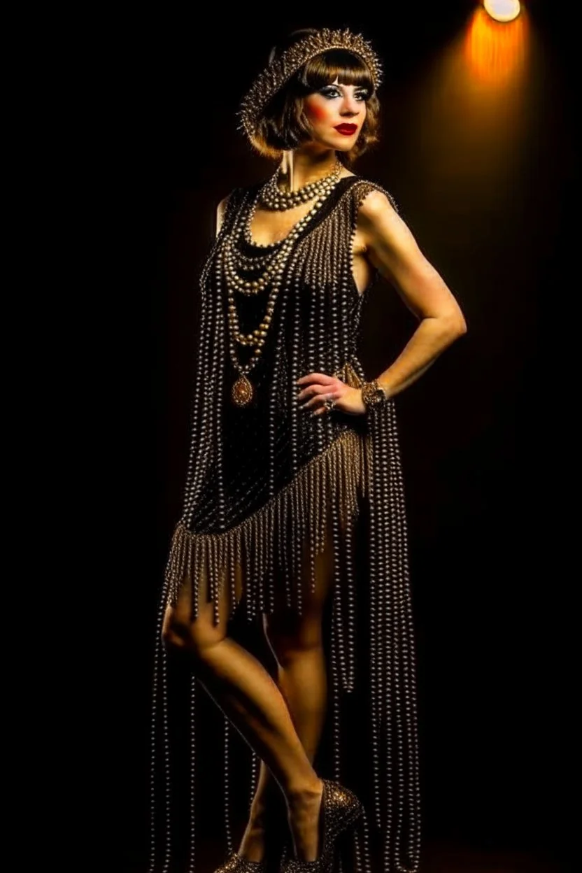 Full Body, burlesque Woman looking to the right, With A Bob With A Fringe Hairstyle, flapper Clothing, Steampunk