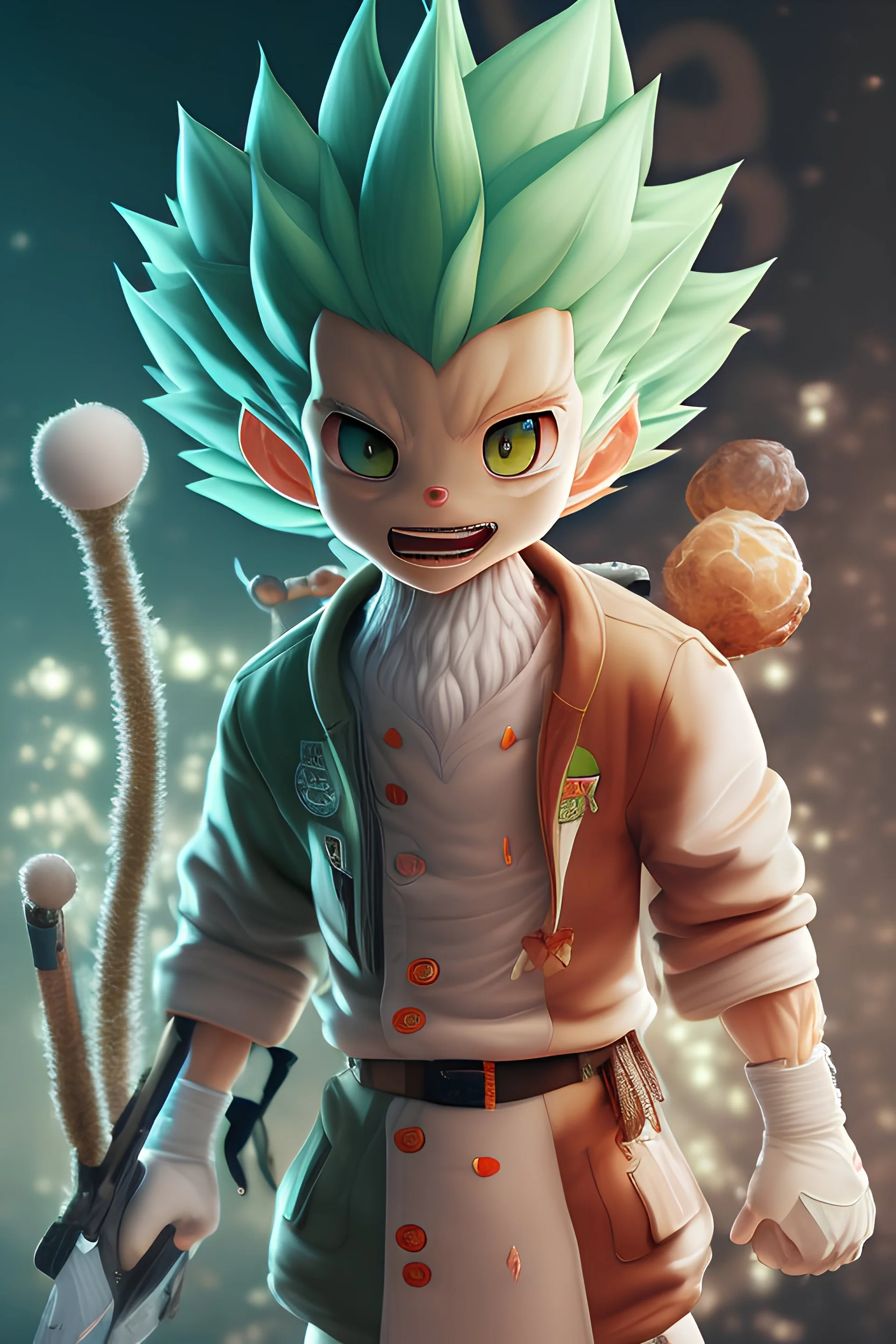 create a fantastic image of Gon Freecs, modern hip hop style, hunter x hunter anime, highly detailed, ultra hd image quality, clothes, hair, lights, everything, the whole environment super detailed