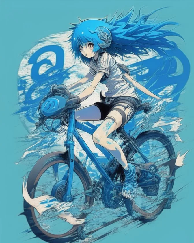 Anime design on a bike in blue