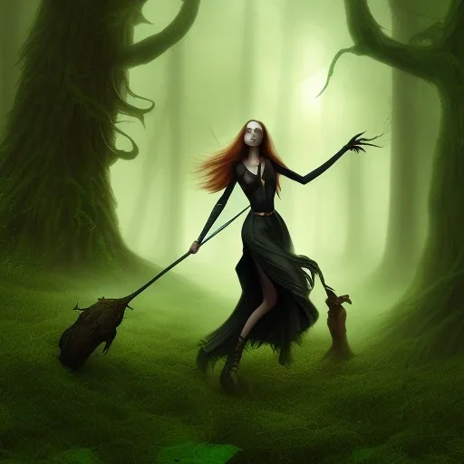  Woman horner witch in the dark forest