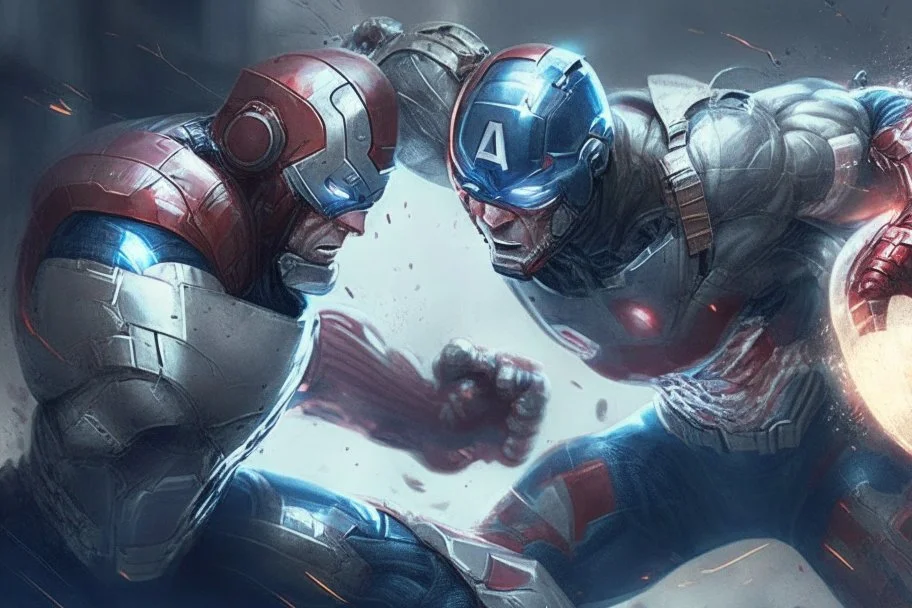 Cyborg Captain America in intense combat