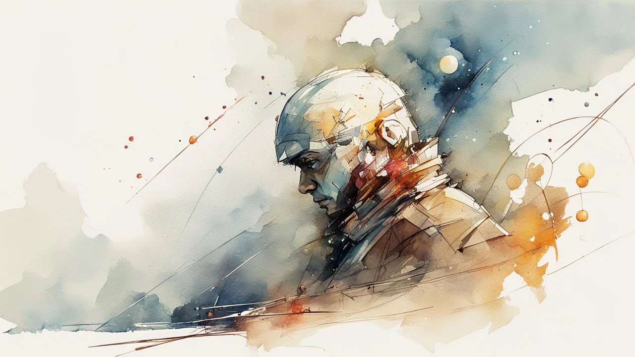 man and the universe, light watercolor sketch, by Leonid Afremov & Benedick Bana & Atelier Olschinsky & Ian McQue