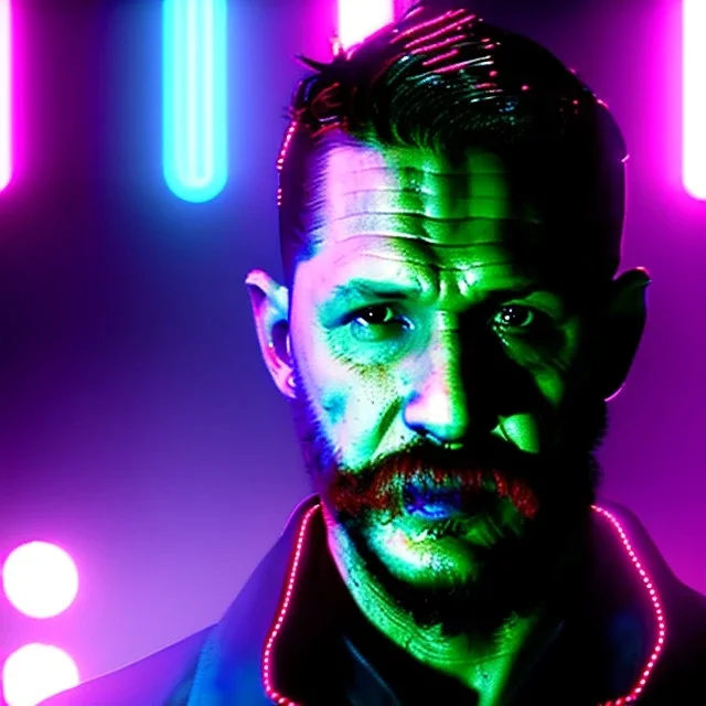 Actor, tom hardy, replicant man, blade runner style, rain, fog, neon ambient, gradient color, clean skin, circuits, latex coat, cyber punk, neon, tubes, portrait, studio photo, unreal engine 5, smooth color, 16 bit, god lights, ray tracing, RTX, lumen lighting, ultra deatail, volumetric lighting, 3d, finely drawn, hd.