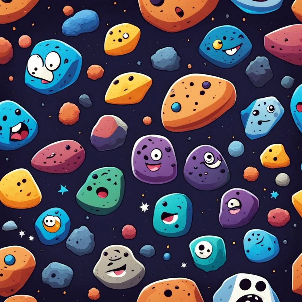 cartoon asteroids with faces