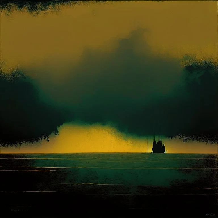 nyctophobia seascape, by VS Gaitonde, mind-bending illustration; asymmetric, warm colors, dark background