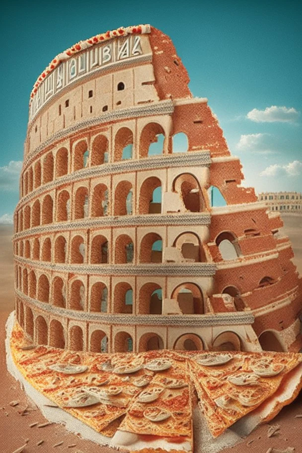 Colosseum made of pizza