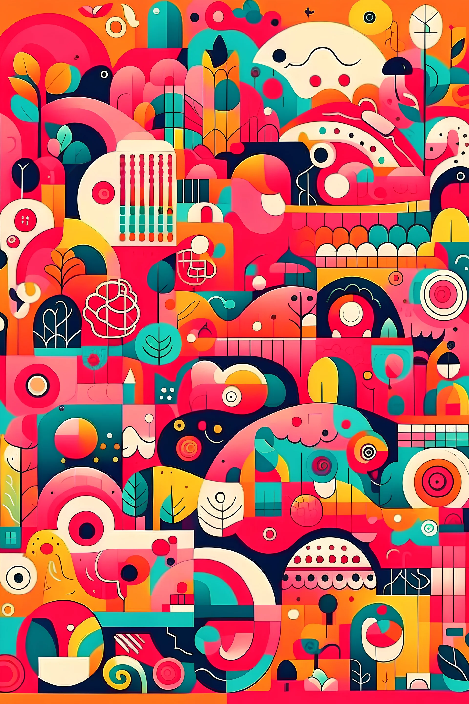 Create an illustration with random forms together. Like chumbak backgrounds