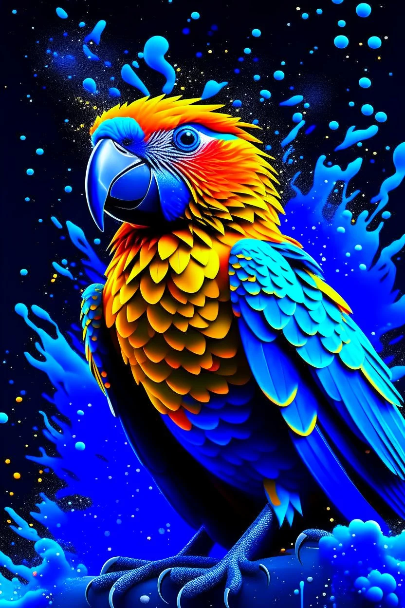 Generate an full body image of a parrot has a magma objects in the background and ocean objects in the background objects with an anime animal style.On Canvas, Brush Strokes, Smooth, Ultra High Definition, 8k, Unreal Engine 5, Ultra Sharp Focus, Intricate Artwork Masterpiece, Ominous, Golden Ratio, Highly Detailed, photo, poster, fashion, illustration