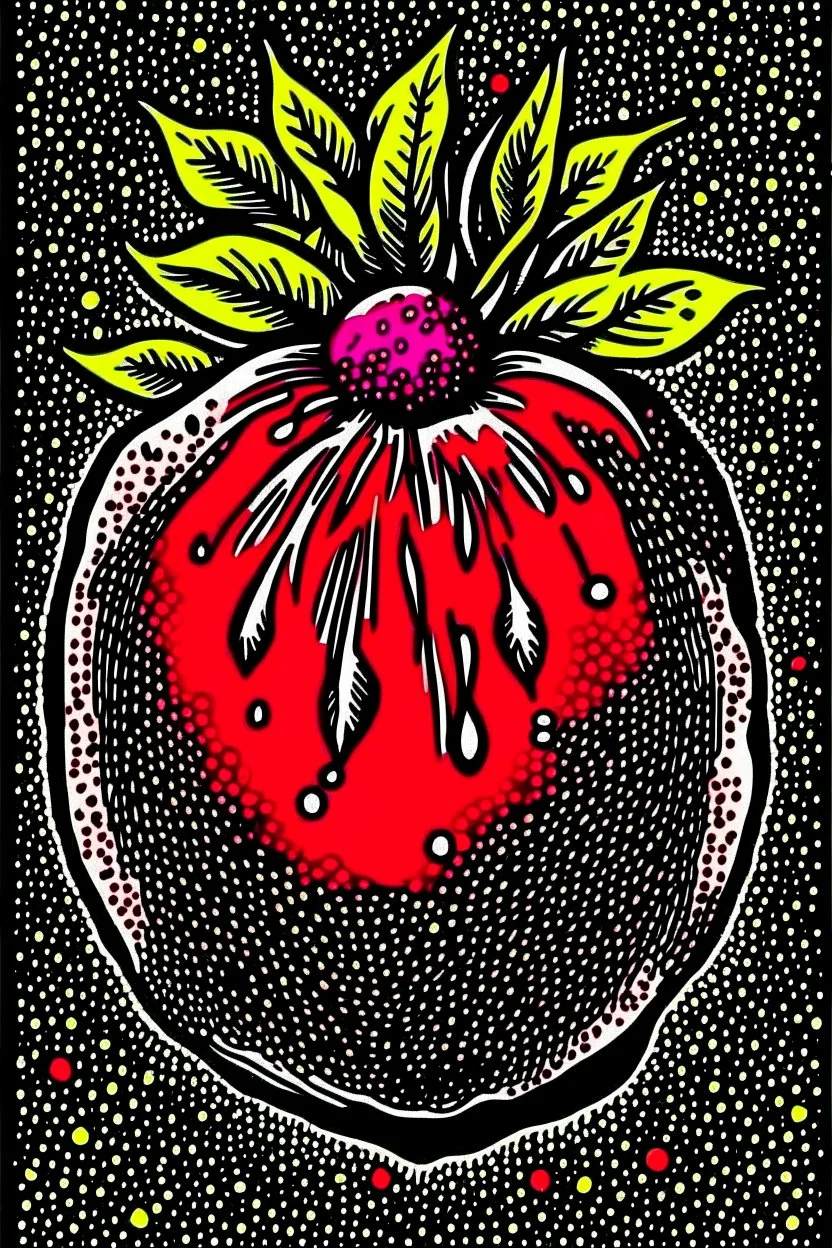 Vintage pop art style, red pomegranate fruit