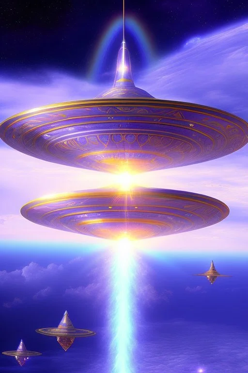 intergalactic very beautiful ufo rainbow futurist,mother ship pleiadien,crystal and light