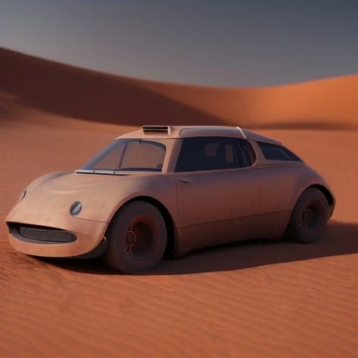 3d rendering. futuristic car. Buried in desert sand. Lost in Time