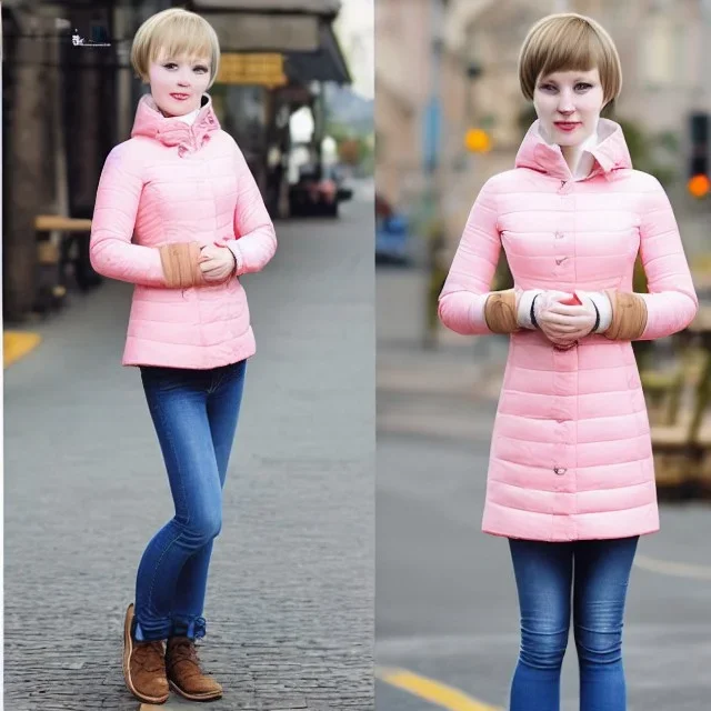 Realistic photo Russian shorthair beautiful 20-years tomboy boyish boylike young mother-in-future wide hips in restoran