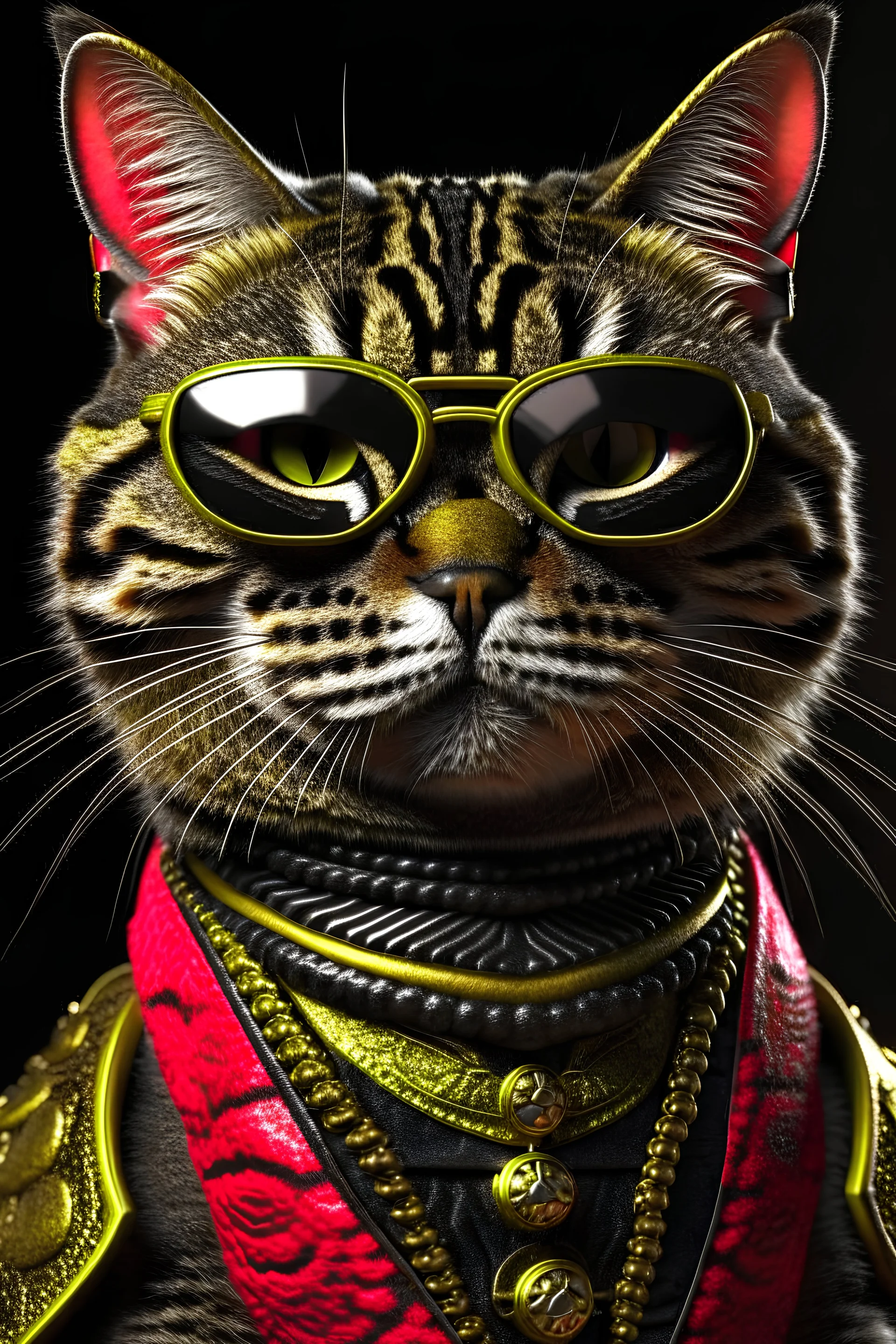 Cat in samurai dress in Japan, portrait of half body, wearing sunglasses ,Photorealistic, next level resolution, 4k, ultra quality, hyper realistic