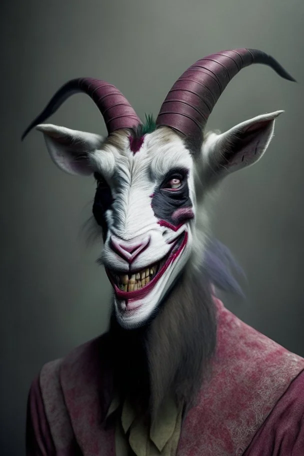 A picture of a goat in the form of a joker, a professional, high JPEG image