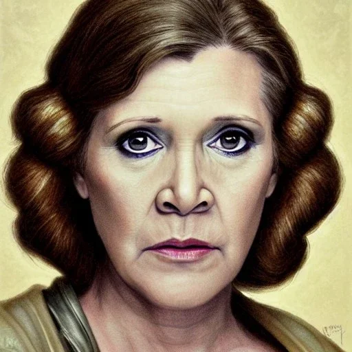 [[extrem stunning photorealistic carrie fisher as princess leia]] :: [[photorealistic brown eyes, symmetrical short hair, head and shoulders portrait, 8k resolution photorealistic portrait by Greg Rutkowski, WLOP, hyperdetailed, intricately detailed, triadic colors]]