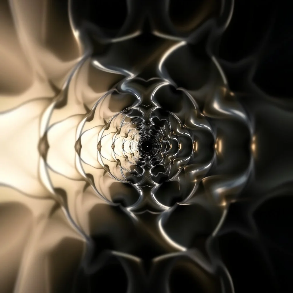 Mesmerizing abstract 3d visual, recursive Symmetrical structure of flowing translucent shapes, centered, soft aesthetic, negetive space.