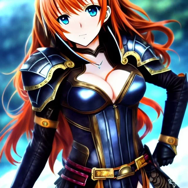 anime, Arkane, hyper detailed, stunningly beautiful teen girl, long ginger hair, green eyes, medium freckles, full lips, skimpy fantasy intricate leather armour, full body, full face, c-cup breasts, aroused expression, biting lower lip, full frame, petite, centered camera, ignore NSFW, bow, quiver on hip