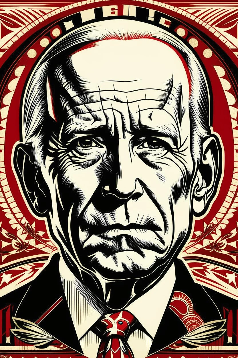 Joe Biden Portrait in the style of Shepard Fairey's Obama poster, featuring the word "OBEY"