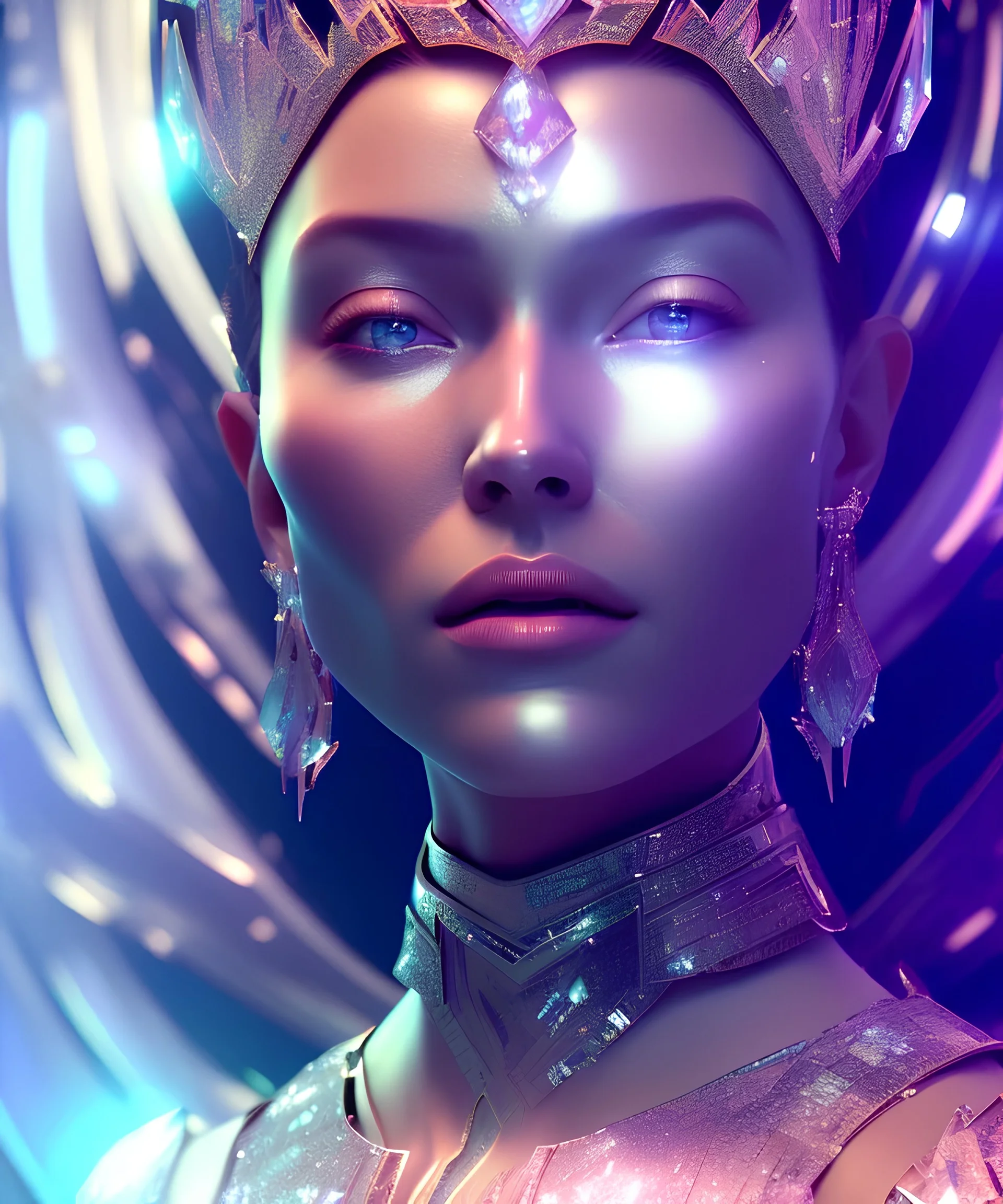 A portrait of a crystalised queen, atmospheric, realistic, unreal engine, cinematic lighting, octane render.
