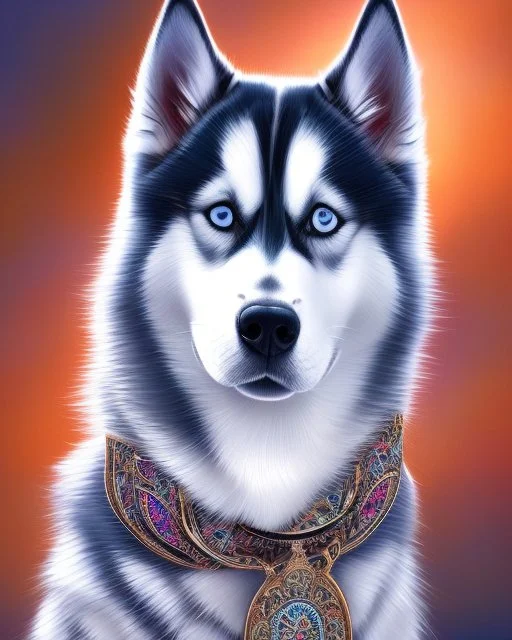 Hermoso perro Husky Siberiano con traje y corbata máximalista intrincado detallado impactante obra de arte impresionista 4k