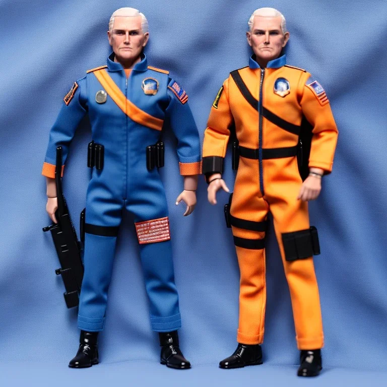 Mike Pence G.I. Joe toy Doll space force uniform, orange blue fabric, guns, wall packaging for sale. green pricetag