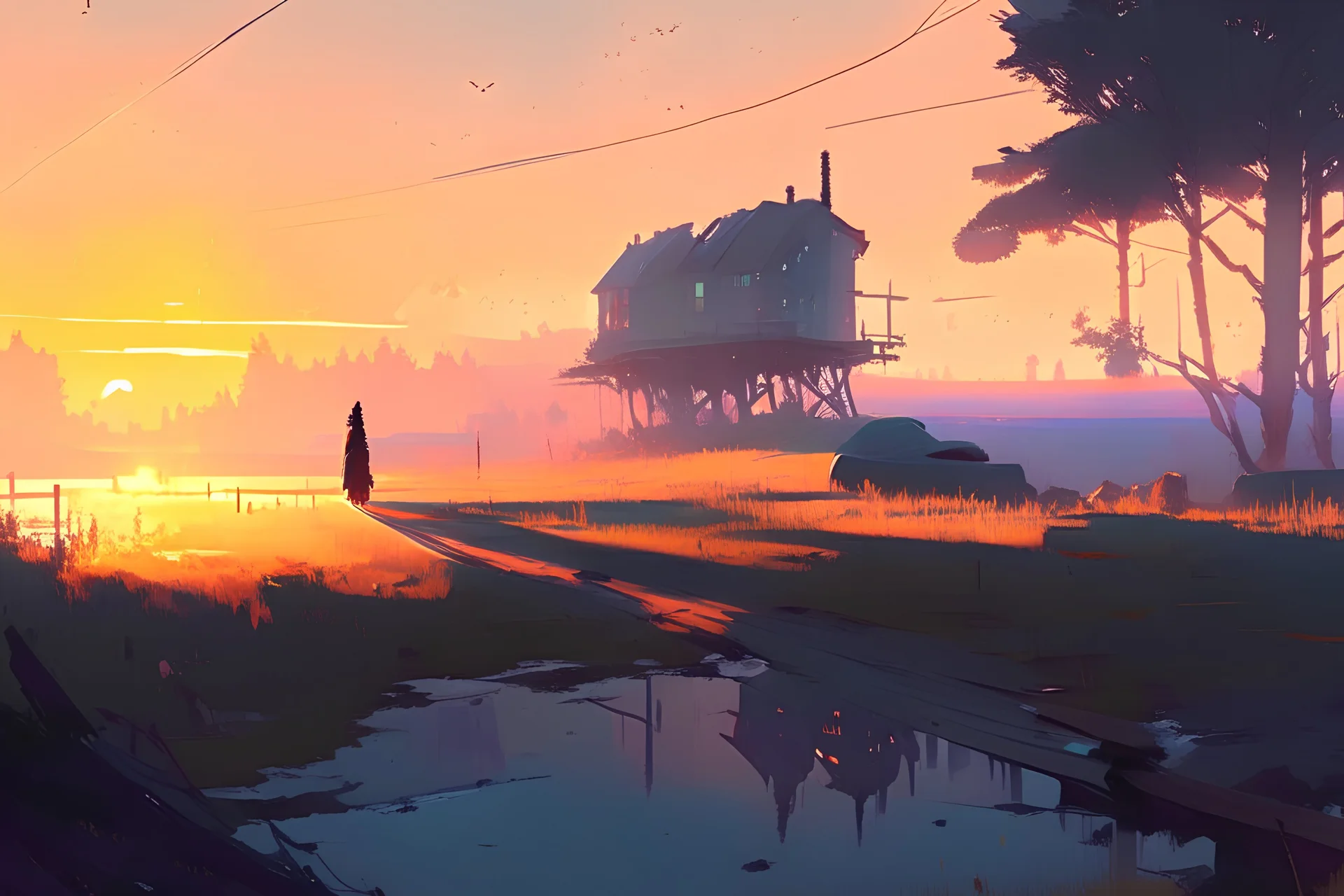 A beautiful landscape at dawn by atey ghailan, ismail inceoglu, michal lisowski, artstation, volumetric light, high detail, perfect