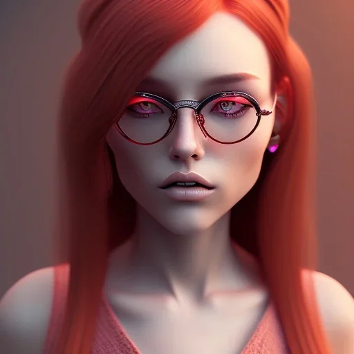 girl, glasses, long red hair, very detailed, 8k