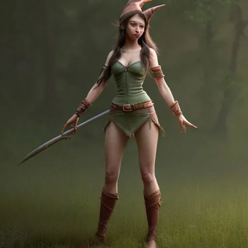 franz frazetta styl, cute elf hunter in the forest clearing