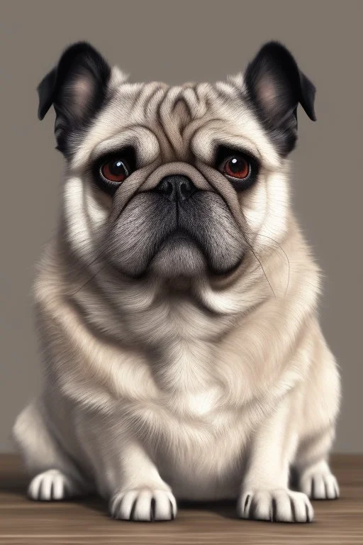 a serious looking old pug dog, super realistic ,8k quality