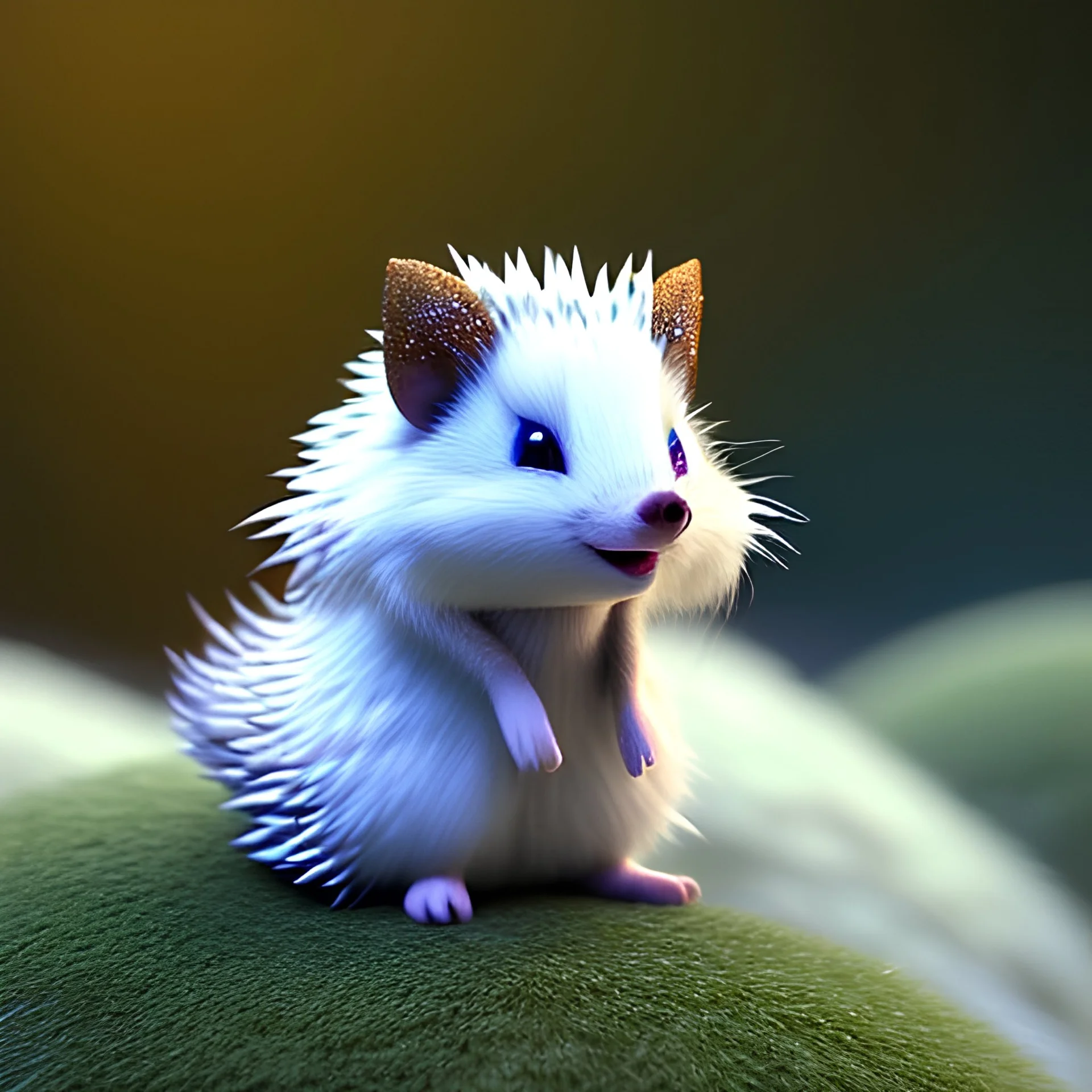 pixar art style of cute pixie hedgehog white in native environment, full body, by mobeius, au naturel, hyper detailed, digital art, trending in artstation, cinematic lighting, studio quality, smooth render, unreal engine 5 rendered, octane rendered, art style by klimt and nixeu and ian sprigger and wlop and krenz cushart