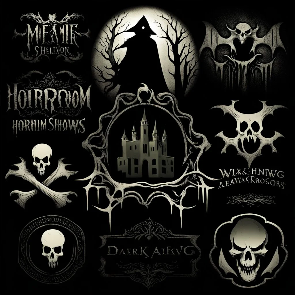 "Create a chilling and ominous logo that evokes a sense of horror and fear. Incorporate elements such as dark shadows, eerie typography, and haunting imagery to instill a spine-chilling atmosphere. The logo should be both visually striking and evoke an unsettling feeling, leaving a lasting impression on those who encounter it."