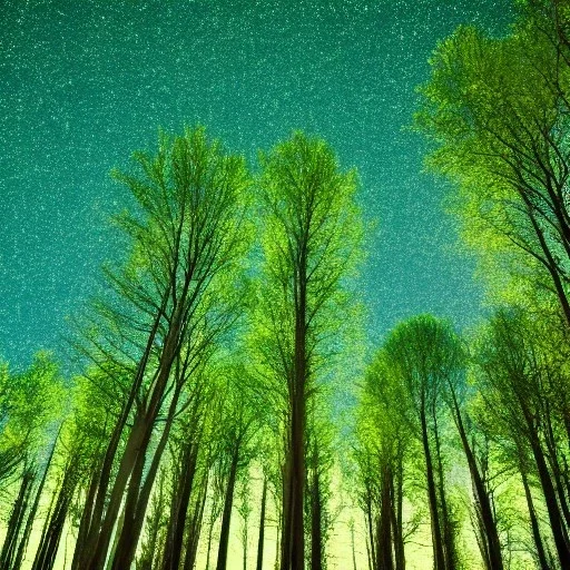 green trees against a stary sky