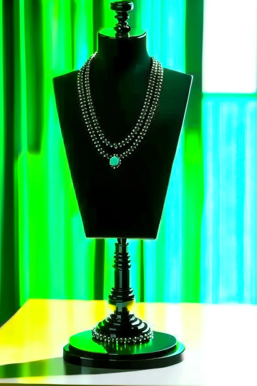 dark green velvet Necklace Mannequin Stand on a luxury table