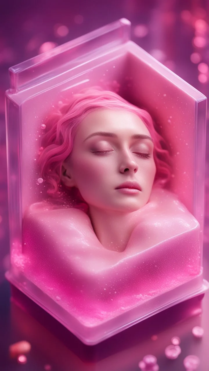 isometric portrait of soap star sleeping in a sarcophagus filled with transparent pink liquid,bokeh like f/0.8, tilt-shift lens 8k, high detail, smooth render, down-light, unreal engine, prize winning