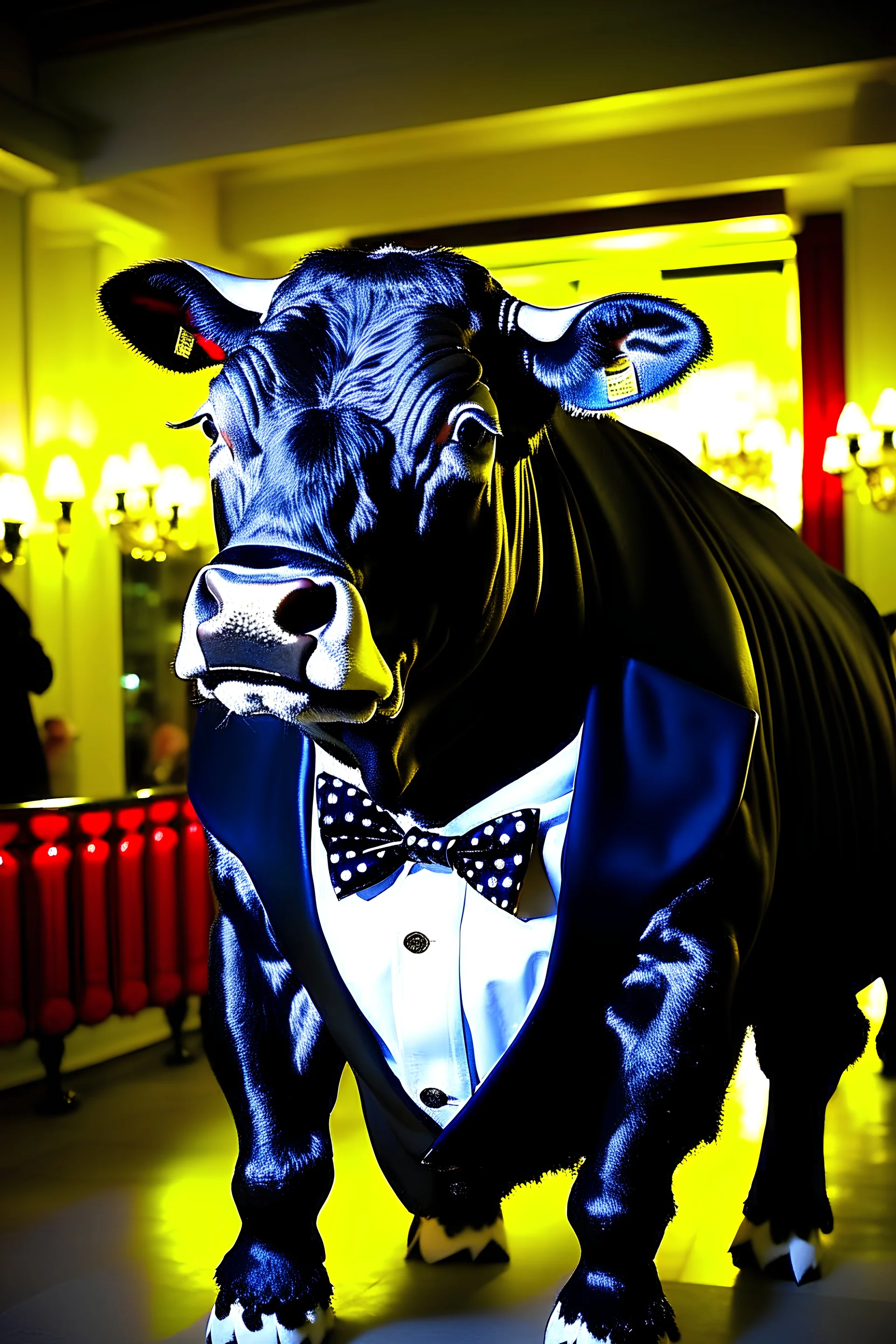 bull wearing flashing tuxedo.