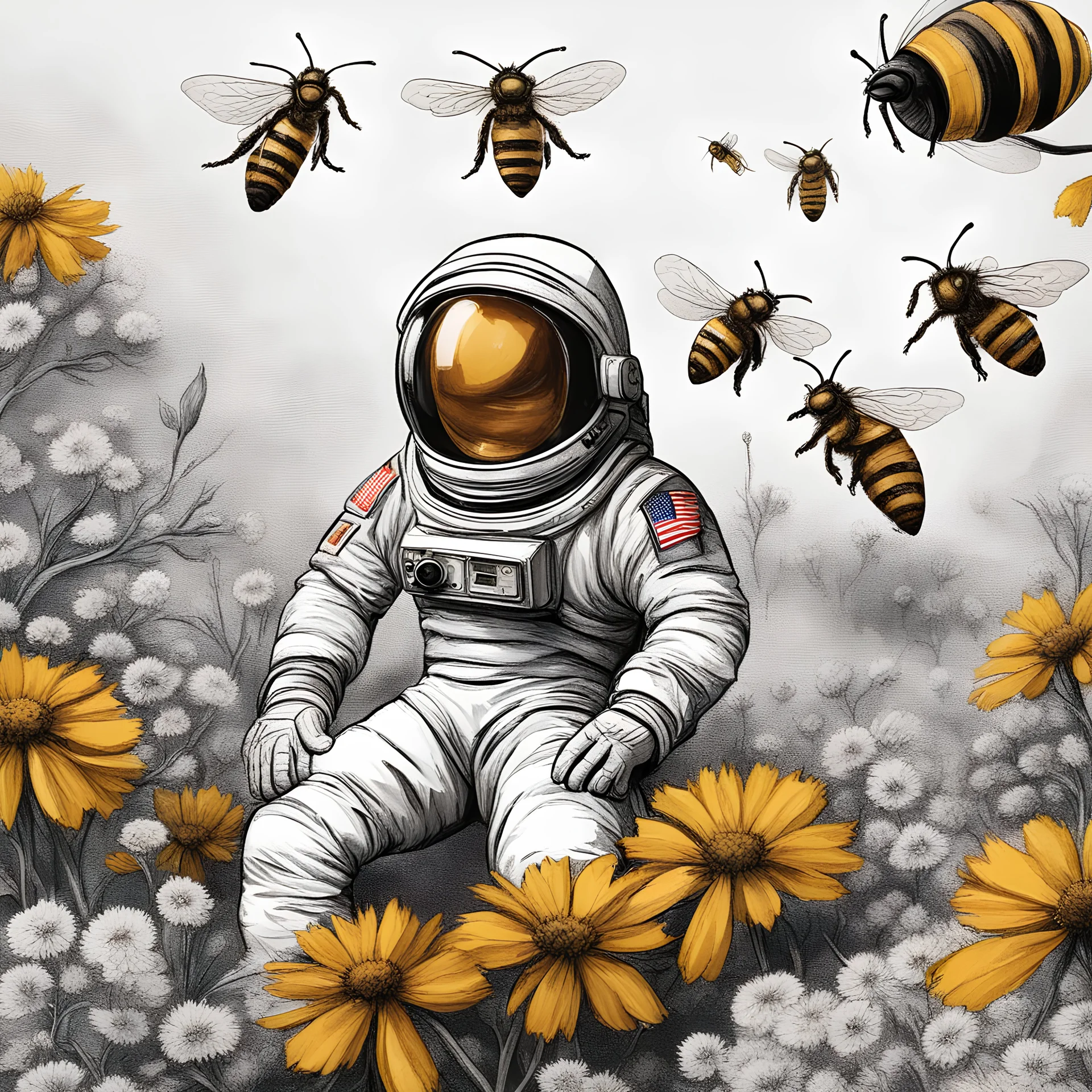 Astronaut in a planet of bee, realistic