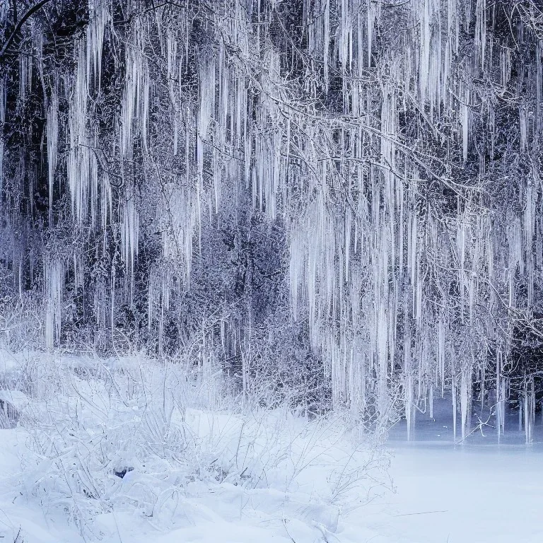 winter landscape, bells, glimmering, ice, crystals