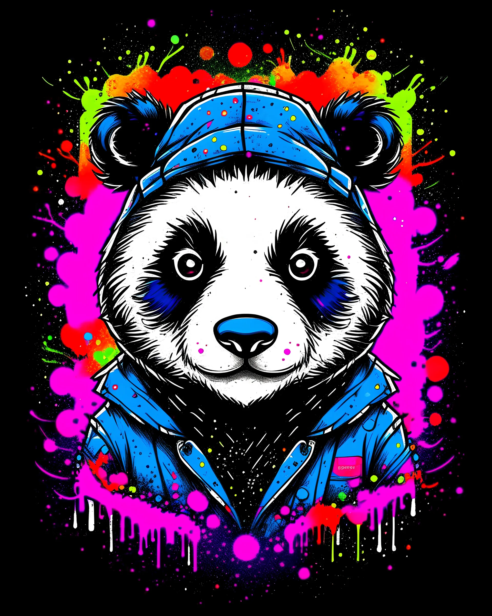 A detailed illustration face ninja panda magic, t-shirt design, color , dark magic splash, dark, ghotic, t-shirt design, in the style of Studio Ghibli, pastel tetradic colors, 3D vector art, cute and quirky, fantasy art, watercolor effect, bokeh, Adobe Illustrator, hand-drawn, digital painting, low-poly, soft lighting, bird's-eye view, isometric style, retro aesthetic, focused on the character, 4K resolution, photorealistic rendering, using Cinema 4D