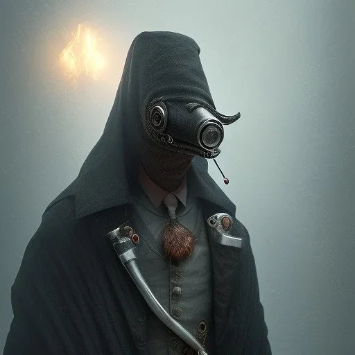 plague doctor, horror, hyperrealism, masterpiece, expert, 8K, dramatic lighting, sharp focus, dark, black, steampunk