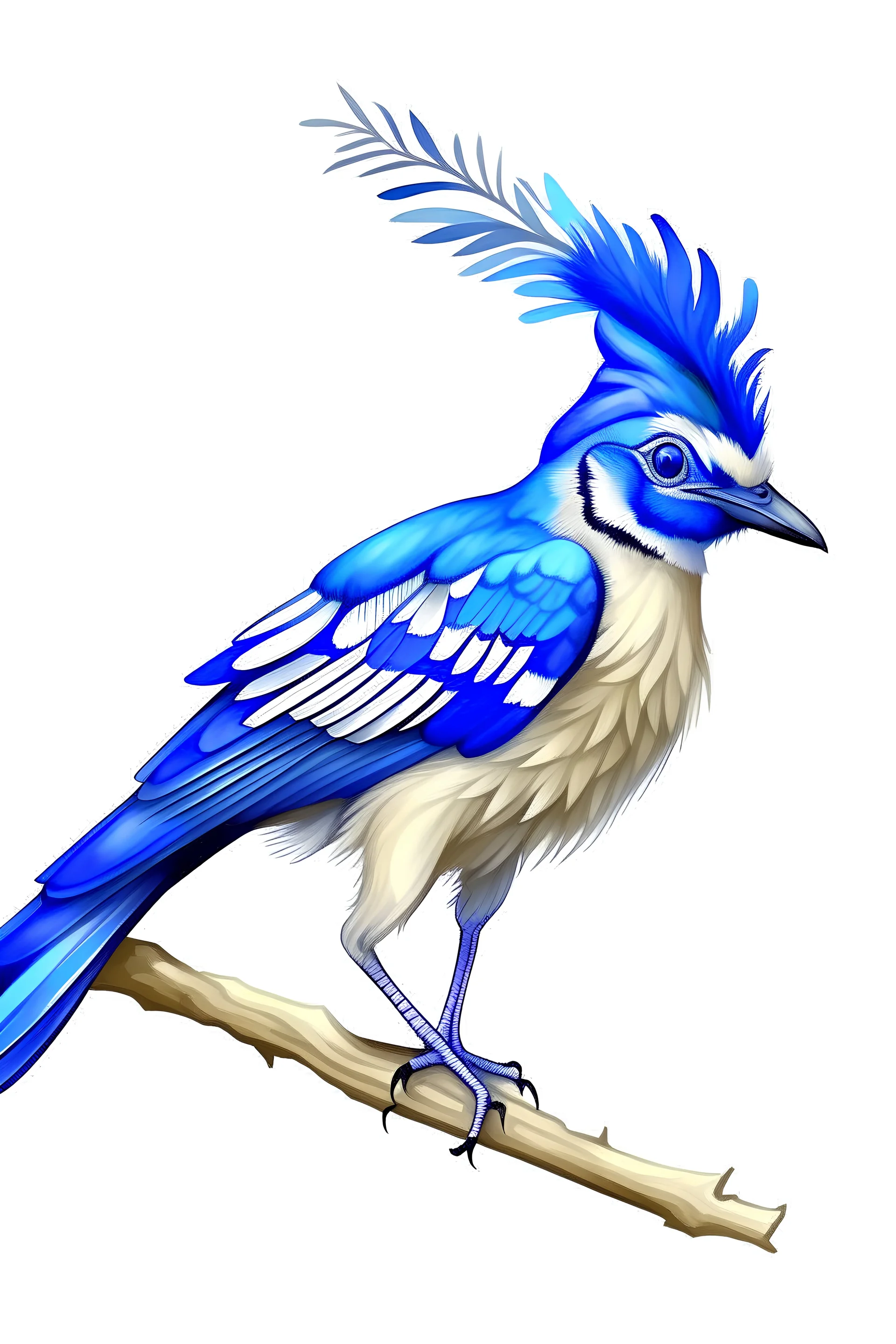full body complete tail realistic blue jay eyes two legs navy hat forest