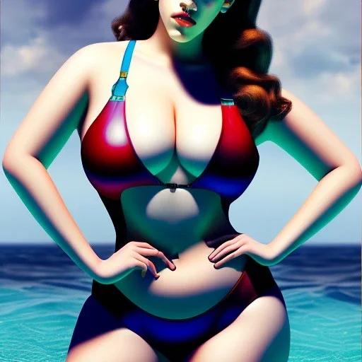 fullbody portrait of voluptuous atletic beautiful young Kat Dennings in swinsuit Diego Velázquez style